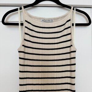 Abercrombie High-Neck Midi/Maxi Sweater Dress XS Ribbed Striped Black/cream